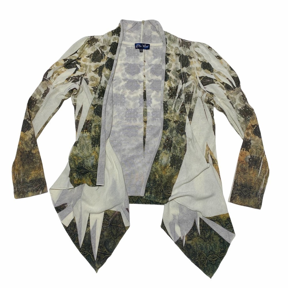 BLEU Velvet Printed Asymmetrical Cardigan Sweater